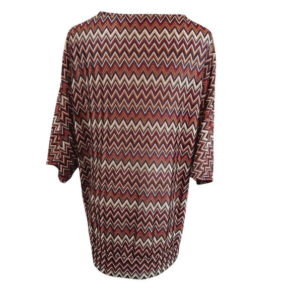 WORTHINGTON Chevron Zig Zag Top Blouse‎ Large Brown Tones Neutral Artsy Career - Picture 3 of 10